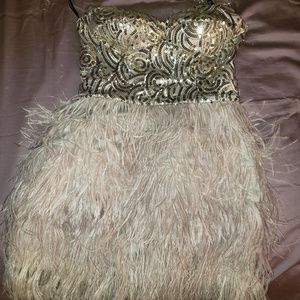 Bebe Strapless Feather Dress